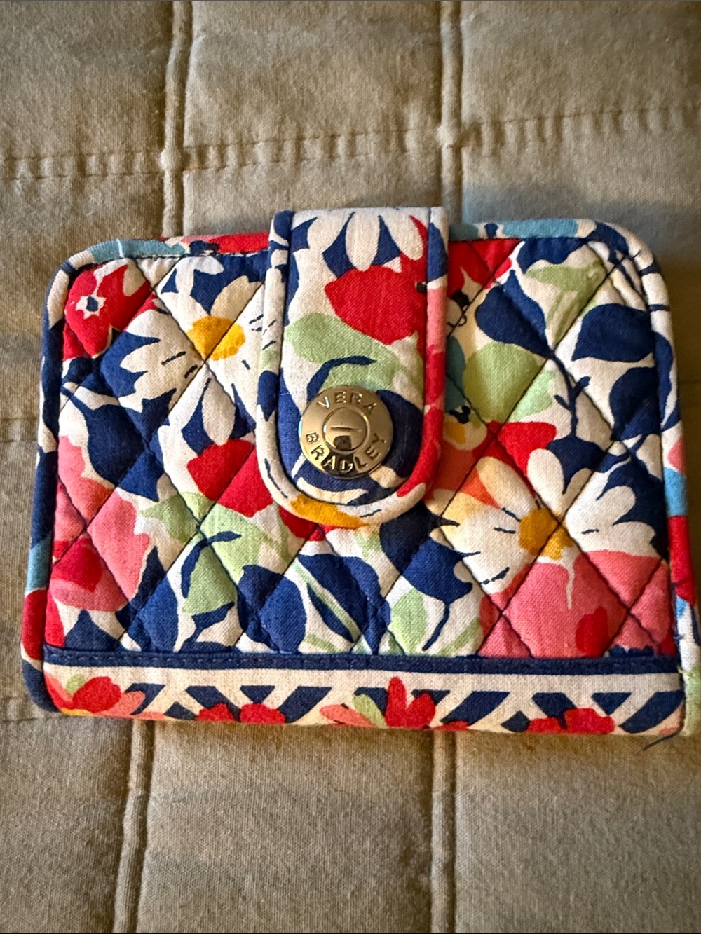 Vera Bradley Quilted Floral Card Holder in Navy, Red & Pink